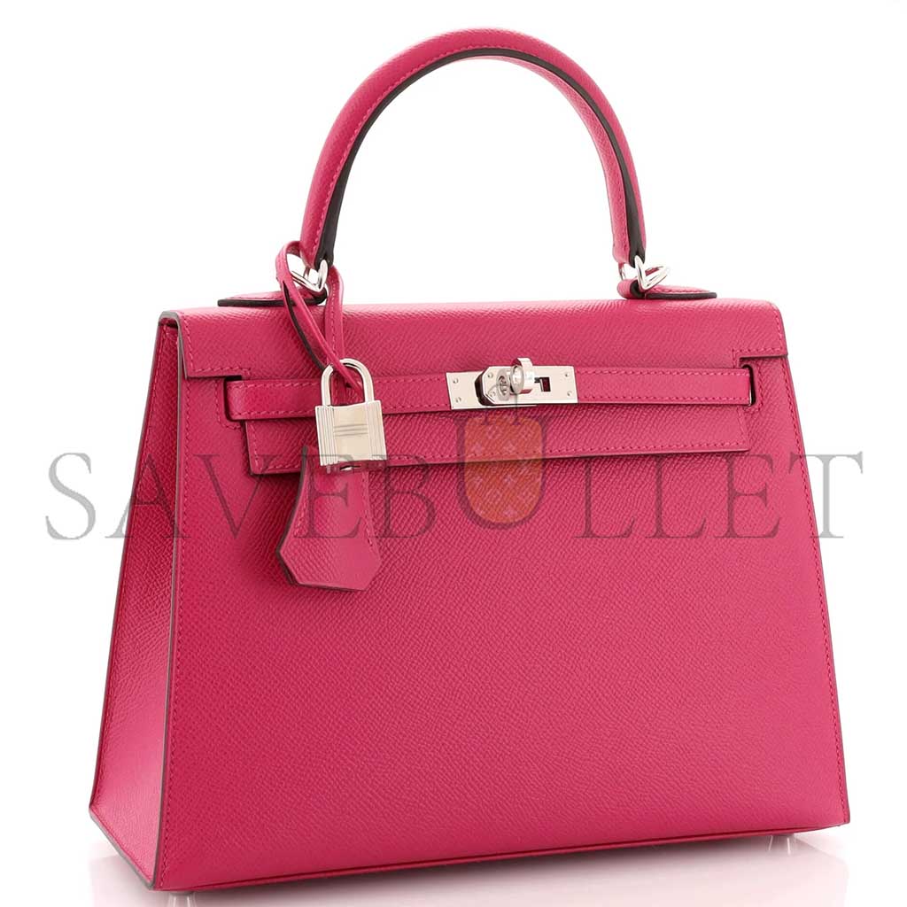 HERMÈS MASTER KELLY HANDBAG ROSE POURPRE EPSOM WITH PALLADIUM HARDWARE 25 (25*17*7cm)